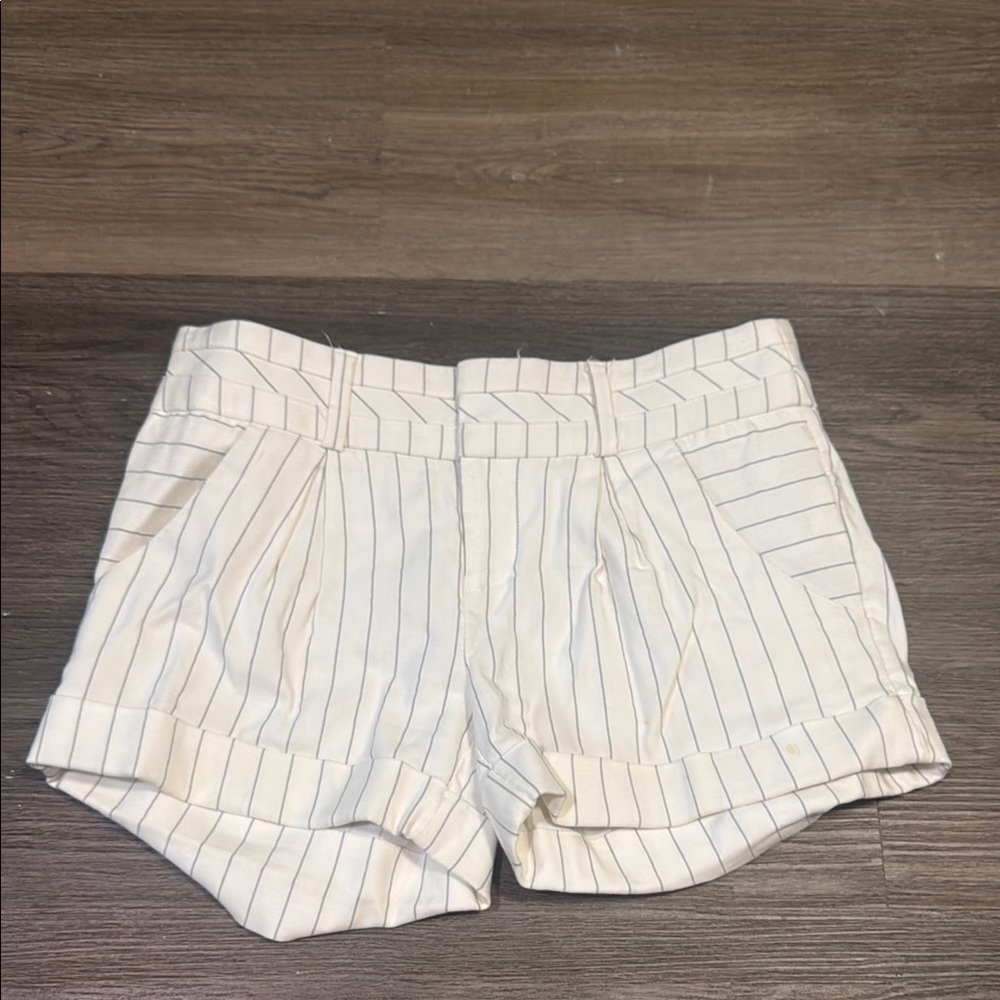 Bebe High Waist White Shorts with Subtle Stripes
